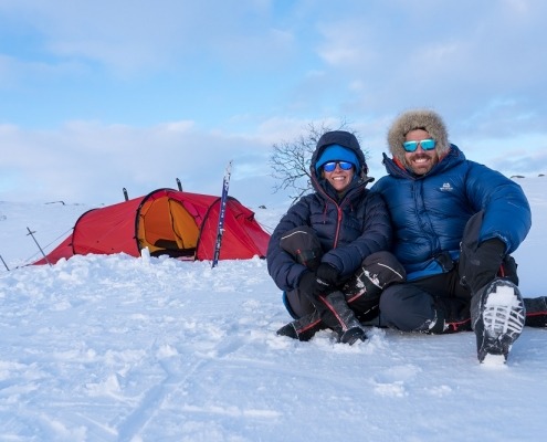 Web Luke and Hazel Robertson HL and tent on Finnmark Plateau 1000 new 495x400 1